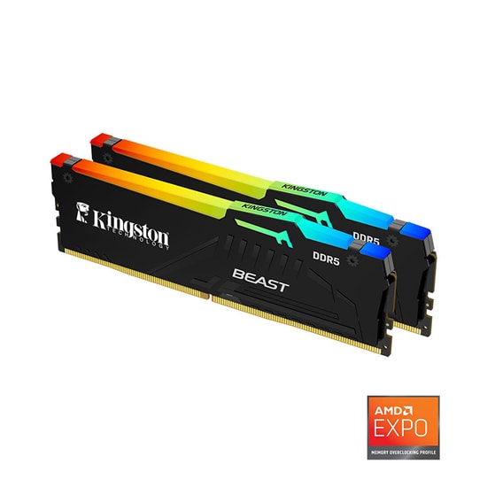 Kingston Fury Beast RGB 64GB (2x32GB) 6400MHz DDR5 CL32 EXPO Ram (KF564C32BBEAK2-64TR) - Yüksek Performanslı Bellek