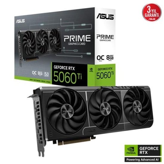 Asus Prime GeForce RTX 5060 Ti OC 8GB GDDR7 Ekran Kartı (PRIME-RTX5060TI-O8G) - Blackwell, 128Bit, 2647MHz, DLSS 4, DX12