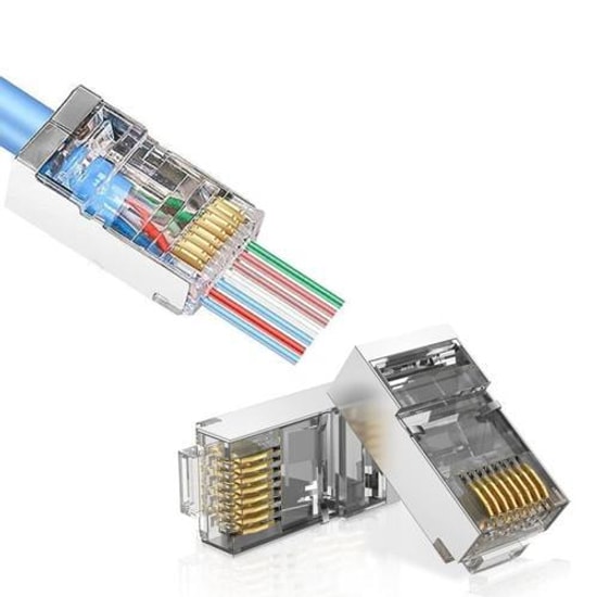 Qport Q-J601Y Cat6 Metal EZ-RJ45 Konnektör - 50'li Yeni Nesil Paket, Gigabit Hızında Güvenilir Bağlantı