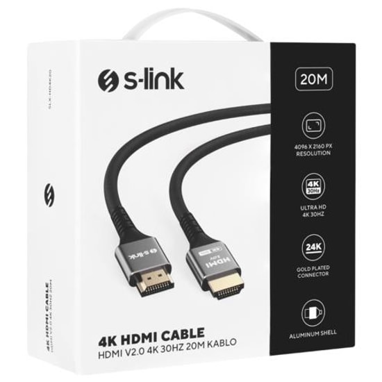 S-Link SLX-HD4K20 19+1 Hdmi to Hdmi 20 Metre Metal V2.0 4K (4096*2160) 30hz Kablo