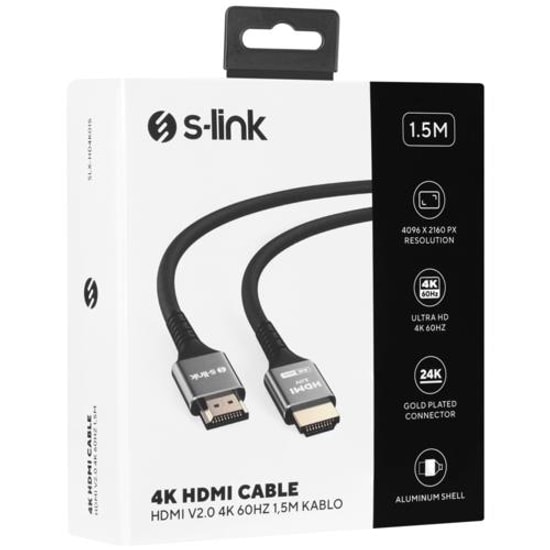 S-Link SLX-HD4K015 19+1 Hdmi to Hdmi 1.5 Metre Metal V2.0 4K (4096*2160) 60hz Kablo
