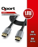 Qport Q-DP14 1.8Metre 1.4V Display Port Bakır Kablo - 4K 3840×2160@144hz Bant Genişliği 32.4 Gbit/S Yüksek İletkenlik