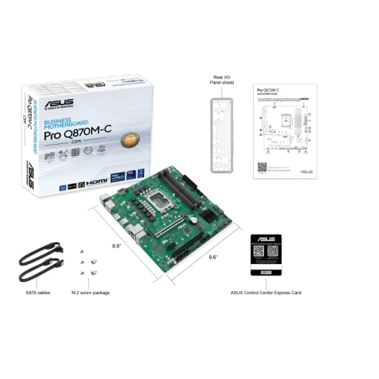 Asus PRO Q870M-C-CSM Intel VPro LGA1851 Anakart - DDR5 6400MT/s, 2xDP, HDMI, Çift M.2, USB 3.2, Micro-ATX, TPM