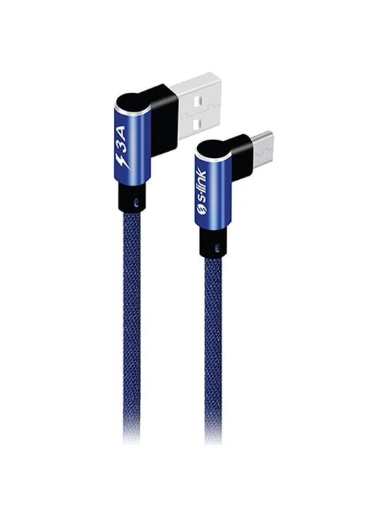 S-Link SWAPP SW-C757 3A Hızlı Şarjlı 15cm Type-C Lacivert Kılıflı Metal L Konnektörlü Dayanıklı Data ve Şarj Kablosu