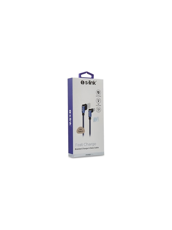 S-Link SWAPP SW-C757 3A Hızlı Şarjlı 15cm Type-C Lacivert Kılıflı Metal L Konnektörlü Dayanıklı Data ve Şarj Kablosu