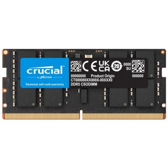 Crucial 16GB DDR5 6400MHz CL52 SODIMM Notebook RAM - CT16G64C52CS5, Yüksek Performanslı Siyah Bellek, 1.1V, 1x16GB