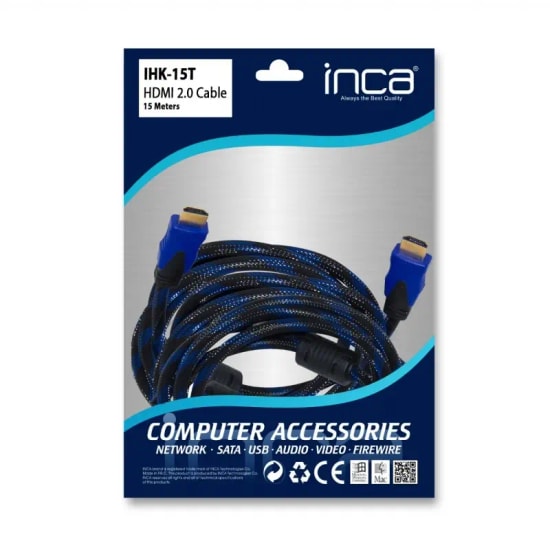 INCA IHK-15T 15 Metre HDMI 2.0 Kablo - 4K Ultra HD, 3D, 32 Kanal Ses, 18Gbps Hız, Yüksek Kalite Saf Bakır Kablo