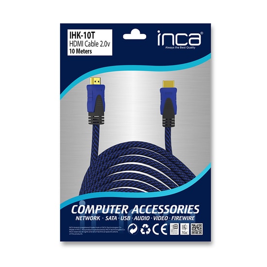 INCA IHK-10T 4K Ultra HD 10 Metre HDMI 2.0 Altın Uçlu Kablo - Yüksek Hızlı ve 3D Desteği