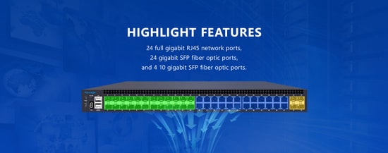 FOREDGE S5700-24G-24F-4TF 24 Gigabit RJ45 Port + 24 Gigabit SFP + 4 10Gigabit SFP L3 Yönetilebilir Gigabit Switch