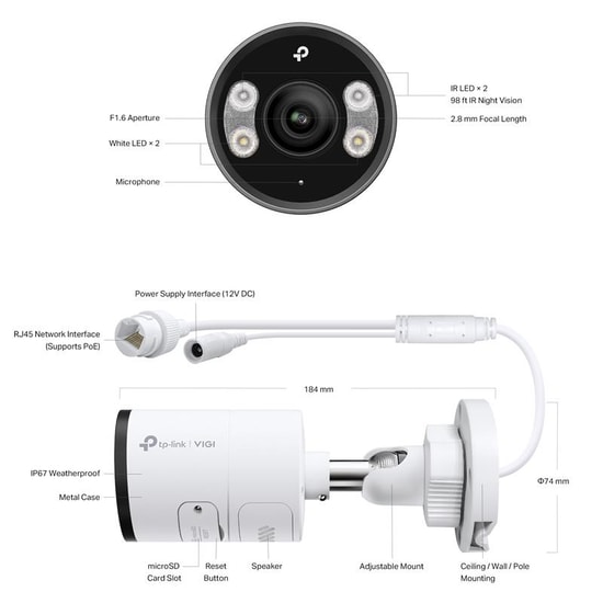 TP-Link Vigi InSight S345 (2.8mm) 4MP Bullet Kamera - 30m IR, Full Color, İnsan/Araç Algılama, Çift Yönlü Konuşma, IP67