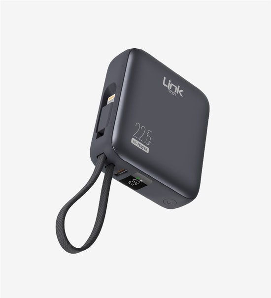 LinkTech PD22 Hızlı Şarj 22.5W PD 10.000 mAh Dahili Kablolu Gri Renkli Powerbank