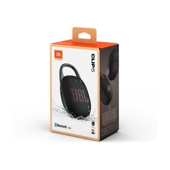JBL Clip 5 Siyah Kablosuz Taşınabilir Bluetooth Hoparlör - Güçlü Ses, Su Geçirmez Tasarım ve Dahili Klips