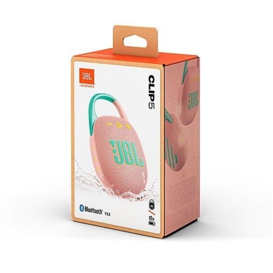 JBL Clip 5 Pembe Kablosuz Bluetooth Hoparlör - 12 Saat Müzik, 7W, Type-C Şarj, Suya Dayanıklı, Taşınabilir Tasarım