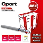 Qport Q-CAT6Y 305 Metre Gri UTP Cat6 Network Kablosu - 23AWG PE Yüksek Performanslı Data ve Ağ Bağlantısı (0.57mm)