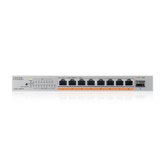 Zyxel XMG-108HP 8 Port 2.5G PoE+ RJ45 + 1x10G SFP+ Port Multi Gigabit Metal Kasa Yönetilemez Desktop 100W POE Switch