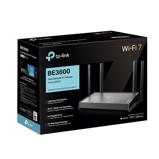 TP-Link Archer BE220 BE3600 Çift Bant Wi-Fi 7 Router - 3.6Gbps Hız, 4K/8K Yayın, 1xGbps WAN Port, 4xGbps LAN Port