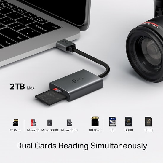 TP-Link UA430 USB 3.0 Type A SD/MicroSD Kart Okuyucu Adaptör - 2TB'a Kadar, 5Gbps Hız, Alüminyum Kasa, 15cm Kablo