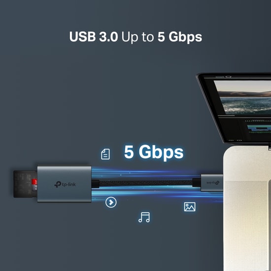 TP-Link UA430 USB 3.0 Type A SD/MicroSD Kart Okuyucu Adaptör - 2TB'a Kadar, 5Gbps Hız, Alüminyum Kasa, 15cm Kablo