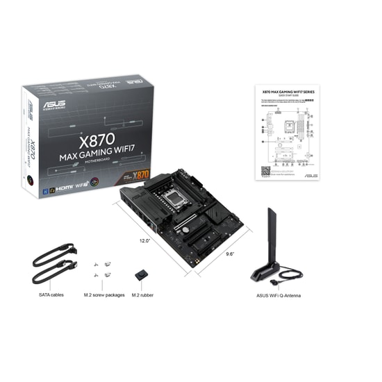 ASUS X870 MAX GAMING WIFI7 Anakart: AMD AM5, DDR5 8000MHz, PCIe 5.0, WiFi 7, 5Gbit LAN, Çift USB4, 3xM.2, Aura RG, ATX