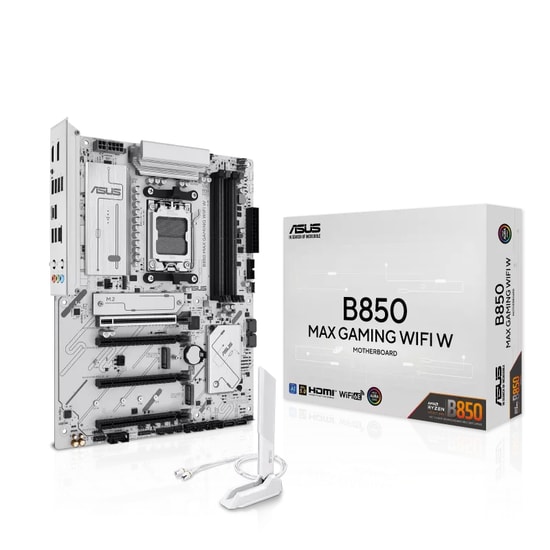 ASUS B850 MAX GAMING WIFI W Beyaz Anakart: AMD AM5, DDR5 8000MHz, 3xM.2, USB 3.2, WiFi 6E, 2.5G LAN, AURA RGB, ATX
