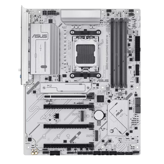 ASUS B850 MAX GAMING WIFI W Beyaz Anakart: AMD AM5, DDR5 8000MHz, 3xM.2, USB 3.2, WiFi 6E, 2.5G LAN, AURA RGB, ATX