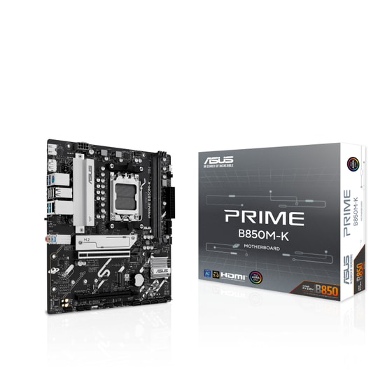 ASUS PRIME B850M-K Anakart: AMD B850, AM5, DDR5 8200MHz, Çift M.2, DP, HDMI, USB 3.2, AURA RGB, 2.5G LAN, mATX