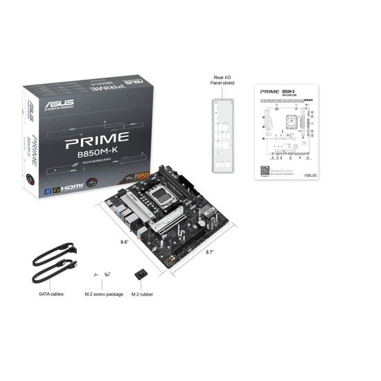 ASUS PRIME B850M-K Anakart: AMD B850, AM5, DDR5 8200MHz, Çift M.2, DP, HDMI, USB 3.2, AURA RGB, 2.5G LAN, mATX
