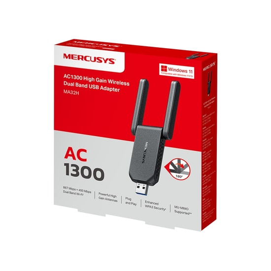 TP-LINK Mercusys MA32H AC1300 Yüksek Kazançlı USB 3.0 Wi-Fi Adaptörü - Dual-Band, Tak Çalıştır, Güvenli Bağlantı