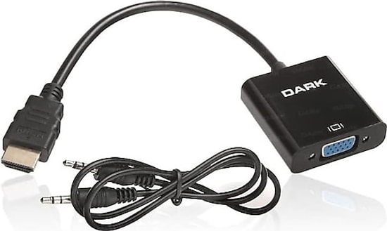 Dark DK-HD-AHDMIXVGA HDMI to VGA Aktif Dönüştürücü (Full HD, Ses Çıkışı, Kablolu, Sabitleme Vidalı) HDMI 1.3 Bağlantı