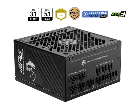 MSI MPG A1000GS PCIE5 1000W 80+ Gold Güç Kaynağı - ATX 3.1, PCIe 5.1 Destekli, Aktif PFC, NVIDIA 50 Serisi Uyumlu