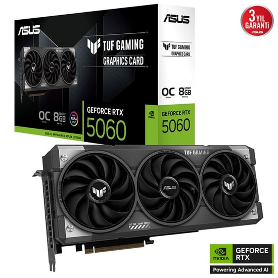 ASUS TUF Gaming GeForce RTX 5060 OC 8GB GDDR7 Ekran Kartı (TUF-RTX5060-O8G-GAMING) - 2677 MHz, Ray Tracing, DLSS 4, ARGB
