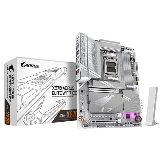 Gigabyte X870 Aorus Elite Wifi 7 Ice Anakart: AM5, DDR5 8200MHz(OC), HDMI, USB4 40 Gbps, Wi-Fi 7, 2.5 Gbps LAN, RGB, ATX