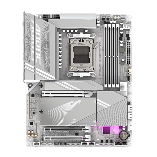 Gigabyte X870 Aorus Elite Wifi 7 Ice Anakart: AM5, DDR5 8200MHz(OC), HDMI, USB4 40 Gbps, Wi-Fi 7, 2.5 Gbps LAN, RGB, ATX