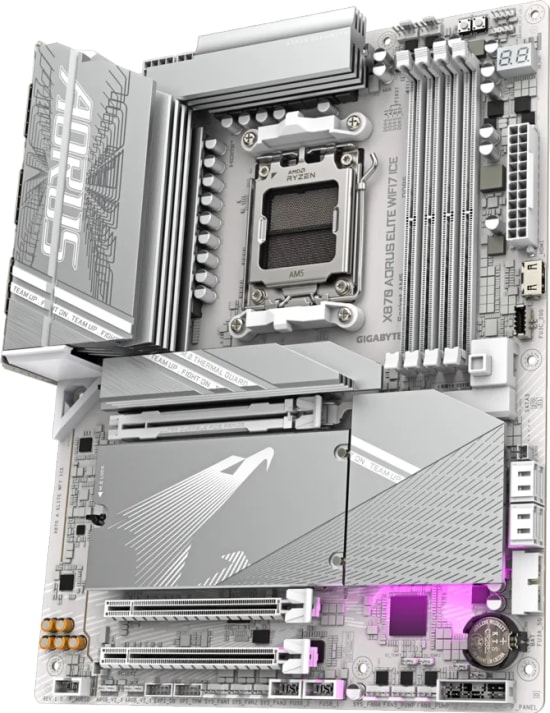 Gigabyte X870 Aorus Elite Wifi 7 Ice Anakart: AM5, DDR5 8200MHz(OC), HDMI, USB4 40 Gbps, Wi-Fi 7, 2.5 Gbps LAN, RGB, ATX