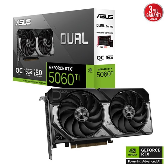 Asus Dual GeForce RTX 5060 Ti OC 16GB GDDR7 Ekran Kartı - 128 Bit, Ray Tracing, DLSS 4, PCIe 5.0, DX12, HDMI, DP, DLSS 4