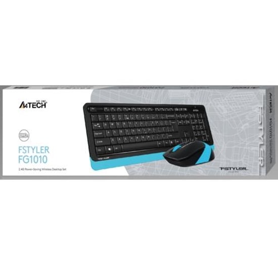 A4 Tech Fstyler FG1010 Kablosuz Türkçe Q Klavye Mouse Seti - Mavi Renki Multimedya, 2000DPI, 2.4 GHz USB Alıcı