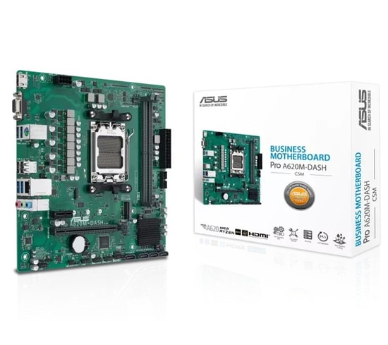 Asus Pro A620M-Dash CSM AM5 Anakart - Ryzen 7000 Serisi, DDR5 7200MHz(OC), PCIe Gen4, M.2, VGA, HDMI, USB 3.2, Micro ATX
