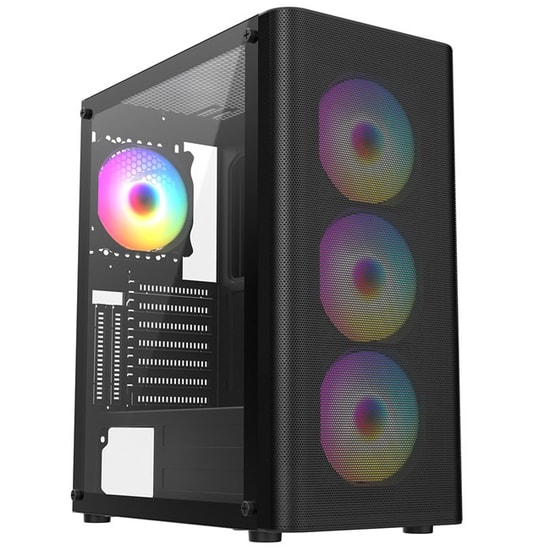 Frisby FC-9385G 550W 4xRGB Fanlı Mesh Mid Tower Siyah ATX Oyuncu Kasası - Temperli Cam Yan Panel, USB 3.0, Metal Izgara