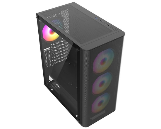 Frisby FC-9385G 550W 4xRGB Fanlı Mesh Mid Tower Siyah ATX Oyuncu Kasası - Temperli Cam Yan Panel, USB 3.0, Metal Izgara