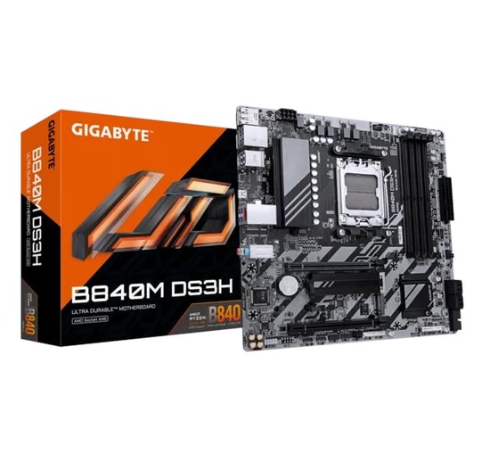 GIGABYTE B840M-DS3H Anakart: AMD B840, AM5 Soket, DDR5 8200MHz, 2xM.2, HDMI, DP, USB 3.2 Gen1, 2.5G LAN Micro ATX