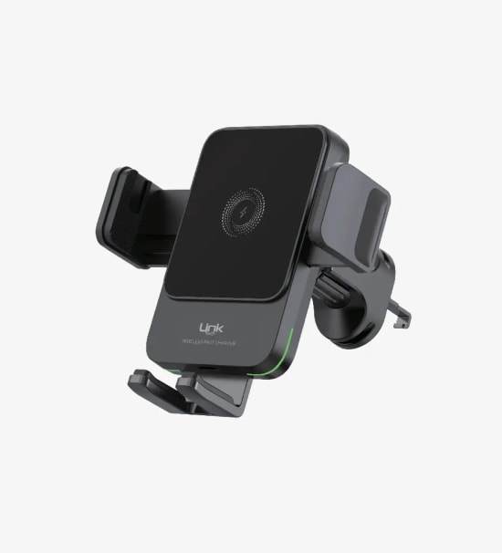 LinkTech LPW-W750 Premium 15W Kablosuz Hızlı Araç Şarjlı Telefon Tutucu - 360 Dönebilen, QC3.0, PD, Type-C Girişli, FOD