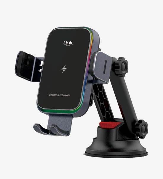 LinkTech LPW-W751 Premium 15W Kablosuz Hızlı Araç Şarjlı Telefon Tutucu - Akıllı LED Yüzük, 360 Dönebilen, Qi Standartı