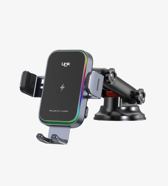 LinkTech LPW-W751 Premium 15W Kablosuz Hızlı Araç Şarjlı Telefon Tutucu - Akıllı LED Yüzük, 360 Dönebilen, Qi Standartı