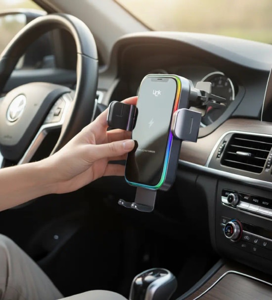 LinkTech LPW-W751 Premium 15W Kablosuz Hızlı Araç Şarjlı Telefon Tutucu - Akıllı LED Yüzük, 360 Dönebilen, Qi Standartı