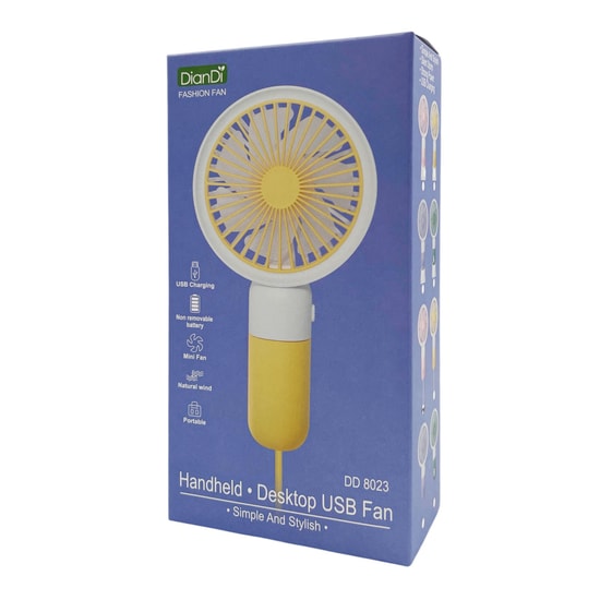 GLR Tech DD8023 USB Şarjlı Sarı Taşınabilir Mini Fan (NT-113821) - Ev, Ofis, Okul Kullanımı, Kompakt, Sessiz