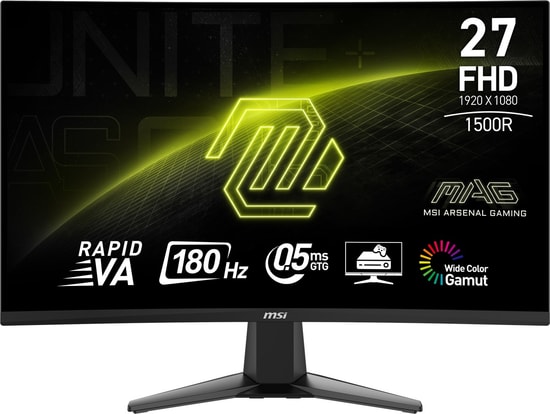 MSI MAG 27C6F 27" FHD 180Hz 0.5ms Curved Adaptive-Sync Oyuncu Monitörü - Rapid VA Panel, 250Nit, HDMI, DP, HDR Ready