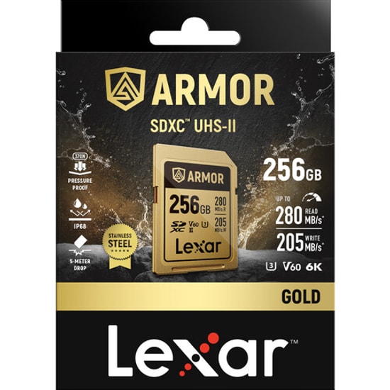 Lexar Armor Gold 256GB Profesyonel Seri SD Kartı (LSDAMGL256G-RNNNG) - 280MB/s Okuma, 205MB/s Yazma, V60, C10, U3