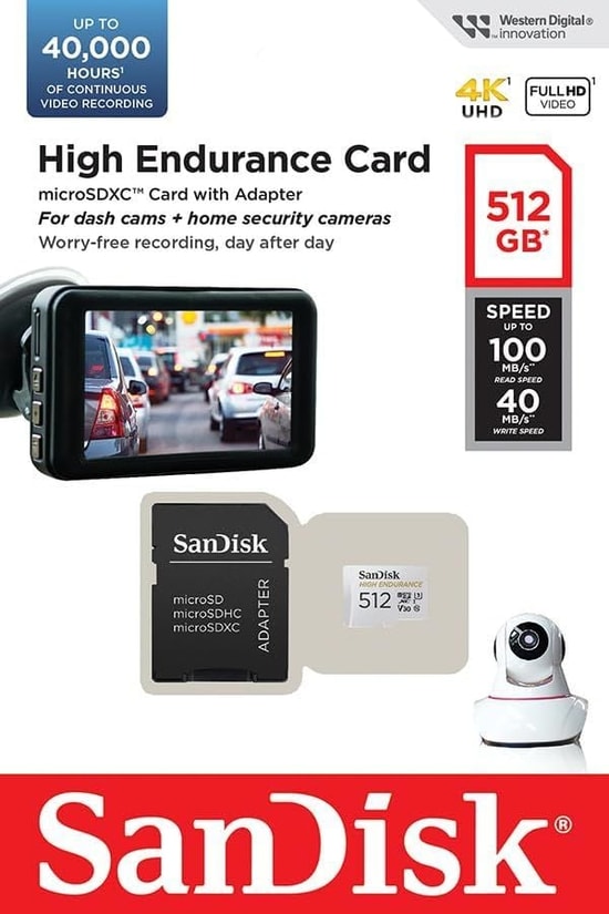 SanDisk 512GB High Endurance microSDHC Hafıza Kartı + SD Adaptör - (SDSQQNR-512G-GN6IA), 100/40MB/s, UHS-I, Class 10