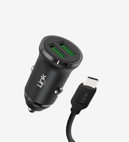 LinkTech C483 Çevre Dostu Araç Şarj Aleti: 12W USB Type-C Kablolu, 2xUSB-A Çıkışlı, Akım Korumalı, Hızlı Şarj