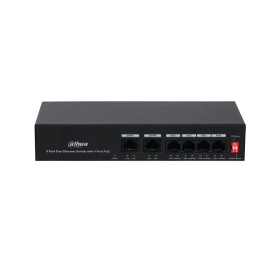 Dahua PFS3006-4ET-36 4 Port 100Mbps PoE Switch - 2 Uplink Port, 36W PoE 250m Mesafe, Yönetilemez, PoE Watchdog Desteği